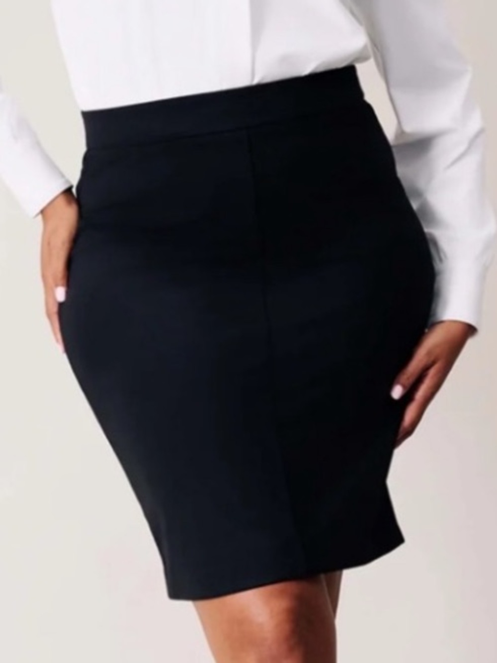 ROZ & ALI Classic Black Wide Elastic Waistband Stretchy Pencil Skirt L NWOT